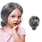Gri Renk Yaşlı Peruğu Takma Saç Büyükanne Peruğu Yetişkin Çocuk Uyumlu