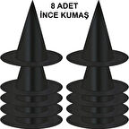 8 Adet Siyah Cadı Şapkası – Yetişkin  Çocuk Kostüm Aksesuarı