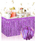 Kendinden Yapışkanlı Mor Metalize Püsküllü Masa Eteği
