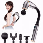 BUFFER® 4 Farklı Başlıklı Uzun Saplı Derin Doku Masaj Tabancası, Boyun, Omuz ve Sırt için Ergonomik Saplı Çoklu Masaj Modlu Taşınabilir Masaj Aleti