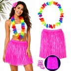 Çe Neon Pembe Hawaii Etek 40 Cm Ve Rengarenk Hawaii Kolye Najmaddin