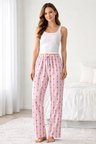 Beru Viskon Pamuklu Kadın Açık Pembe Desenli Pijama Pantolon - Mg007 - Najmaddin