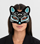 Nessiworld   Siyah Renk Süet Kaplama Üzeri Gümüş Mavi Simli Kedi Maskesi 17x14 cm