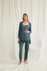 Nevamel® Dantelli Önü Düğmeli Hamile Lohusa 3'Lü Viskon Pijama Takımı