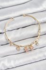 Nevamel® Pirinç Zirkon Taşlı Pembe Kalp Model Gold Renk Charm Bileklik 5886