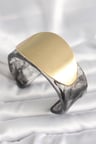 Nevamel® Siyah Mermer Desen Akrilik Plastik Gold Oval Plaka Model Vintage Kadın Bilezik 5886