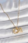Nevamel® 316L Çelik Gold Renk Zincir Zirkon Taşlı Açılır İncili Elmas Model Kadın Kolye 5886