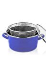 Protocol London Lüks İtalyan Emaye Fritöz Kızartma Tenceresi 22 cm 3,5 Litre - Mavi