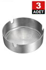 3 Adet Elit Büyük Boy Paslanmaz Çelik Kül Tablası Krom Küllük 10cm