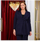 Kuşaklı ceket pantolon takım elbise