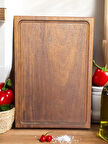 F&S WoodArt 40 X 27,5 Cm Yekpare Masif Eksiz Tek Parça Doğal Ahşap Oluklu Et Kesme Sunum Doğrama Tahtası