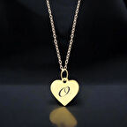 İhtişamlı Kalp Motifli 14 Ayar Altın Plakalı O Harfli Kolye