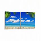 Olla 16371K2Y Kumsal / Sahil Görseli Kare 2'li Yatay Kanvas Tablo (Ölçü: 145X70)