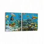 Olla 12071K2Y Akvaryum / Balık Görseli Kare 2'li Yatay Kanvas Tablo (Ölçü: 65X30)