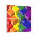 Olla 10046K4 Abstract 3 Boyut Görsel Kare 4'lü Kanvas Tablo (Ölçü: 125X125)