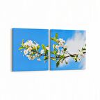 Olla 10682K2Y Ağaç Görseli Kare 2'li Yatay Kanvas Tablo (Ölçü: 85X40)