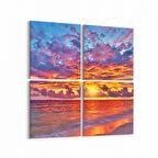 Olla 16028K4 Günbatımı Görseli Kare 4'lü Kanvas Tablo (Ölçü: 145X145)