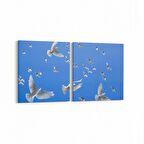 Olla 15862K2Y Gökyüzü Kuşlar Görseli Kare 2'li Yatay Kanvas Tablo (Ölçü: 125X60)