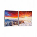 Olla 16082K2Y Günbatımı Görseli Kare 2'li Yatay Kanvas Tablo (Ölçü: 85X40)