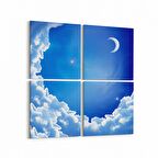 Olla 14837K4 Gece Gökyüzü Görseli Kare 4'lü Kanvas Tablo (Ölçü: 145X145)