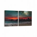 Olla 14740K2Y Gece Gökyüzü Görseli Kare 2'li Yatay Kanvas Tablo (Ölçü: 65X30)