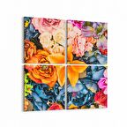 Olla 11586K4 Çiçek Görseli Kare 4'lü Kanvas Tablo (Ölçü: 145X145)