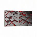 Olla 10053K2Y Abstract 3 Boyut Görsel Kare 2'li Yatay Kanvas Tablo (Ölçü: 85X40)