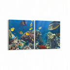 Olla 12101K2Y Akvaryum / Balık Görseli Kare 2'li Yatay Kanvas Tablo (Ölçü: 125X60)
