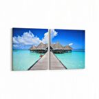 Olla 16468K2Y Kumsal / Sahil Görseli Kare 2'li Yatay Kanvas Tablo (Ölçü: 85X40)