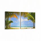 Olla 16555K2Y Kumsal / Sahil Görseli Kare 2'li Yatay Kanvas Tablo (Ölçü: 145X70)