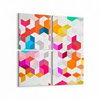Olla 10054K4 Abstract 3 Boyut Görsel Kare 4'lü Kanvas Tablo (Ölçü: 145X145)