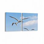 Olla 15835K2Y Gökyüzü Kuşlar Görseli Kare 2'li Yatay Kanvas Tablo (Ölçü: 125X60)