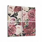 Olla 11624K4 Çiçek Görseli Kare 4'lü Kanvas Tablo (Ölçü: 145X145)