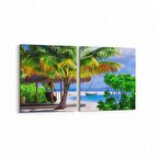 Olla 16440K2Y Kumsal / Sahil Görseli Kare 2'li Yatay Kanvas Tablo (Ölçü: 85X40)