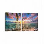 Olla 16063K2Y Günbatımı Görseli Kare 2'li Yatay Kanvas Tablo (Ölçü: 85X40)