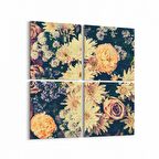 Olla 11778K4 Çiçek Görseli Kare 4'lü Kanvas Tablo (Ölçü: 125X125)