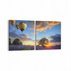 Olla 16120K2Y Günbatımı Görseli Kare 2'li Yatay Kanvas Tablo (Ölçü: 85X40)