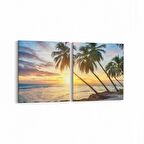 Olla 15984K2Y Günbatımı Görseli Kare 2'li Yatay Kanvas Tablo (Ölçü: 85X40)