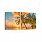 Olla 15992K2Y Günbatımı Görseli Kare 2'li Yatay Kanvas Tablo (Ölçü: 85X40)