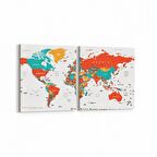 Olla 16199K2Y Harita Görseli Kare 2'li Yatay Kanvas Tablo (Ölçü: 145X70)