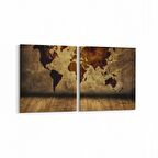 Olla 16147K2Y Harita Görseli Kare 2'li Yatay Kanvas Tablo (Ölçü: 105X50)