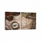 Olla 16165K2Y Harita Görseli Kare 2'li Yatay Kanvas Tablo (Ölçü: 145X70)