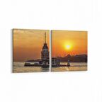 Olla 16058K2Y Günbatımı Görseli Kare 2'li Yatay Kanvas Tablo (Ölçü: 85X40)