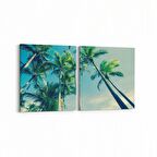 Olla 11514K2Y Palmiye Ağacı Görseli Kare 2'li Yatay Kanvas Tablo (Ölçü: 85X40)