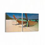 Olla 16610K2Y Kumsal / Sahil Görseli Kare 2'li Yatay Kanvas Tablo (Ölçü: 125X60)