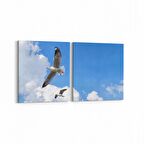 Olla 15854K2Y Gökyüzü Kuşlar Görseli Kare 2'li Yatay Kanvas Tablo (Ölçü: 85X40)