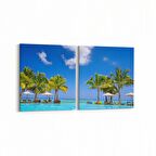 Olla 16480K2Y Kumsal / Sahil Görseli Kare 2'li Yatay Kanvas Tablo (Ölçü: 145X70)