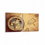 Olla 16192K2Y Harita Görseli Kare 2'li Yatay Kanvas Tablo (Ölçü: 145X70)