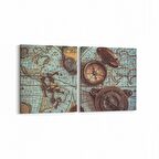 Olla 16220K2Y Harita Görseli Kare 2'li Yatay Kanvas Tablo (Ölçü: 105X50)