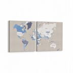 Olla 16173K2Y Harita Görseli Kare 2'li Yatay Kanvas Tablo (Ölçü: 145X70)